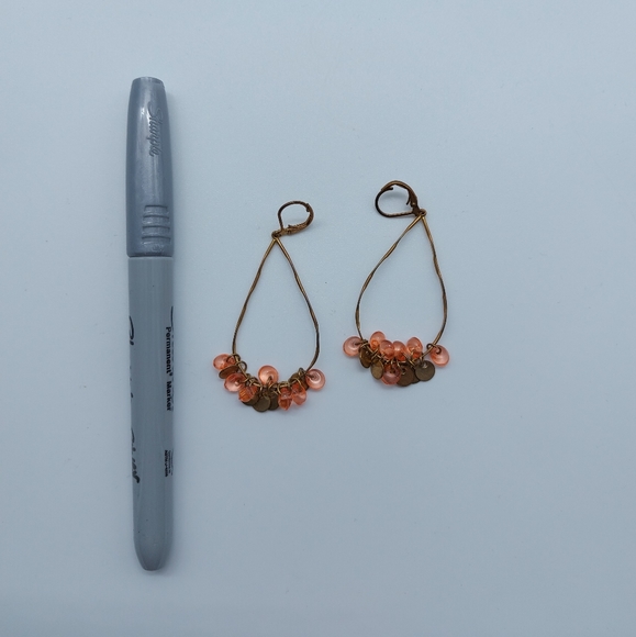 ⭐2 for $10⭐ Orange gold beaded drop earrings - Picture 2 of 3